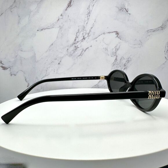New MIU MIU Sunglasses Black Acetate Slim Round Gold Metal Logo Authentic Women - Picture 6 of 16